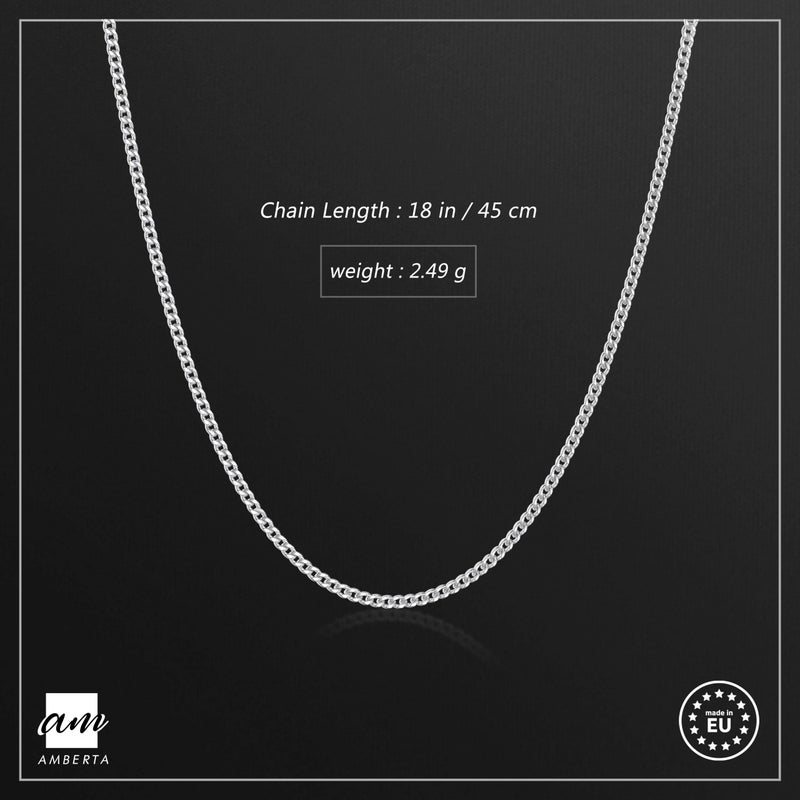 Amberta 925 Sterling Silver 1.5 mm Curb Chain Necklace Length 18" inch / 45 cm (18) - Image 3